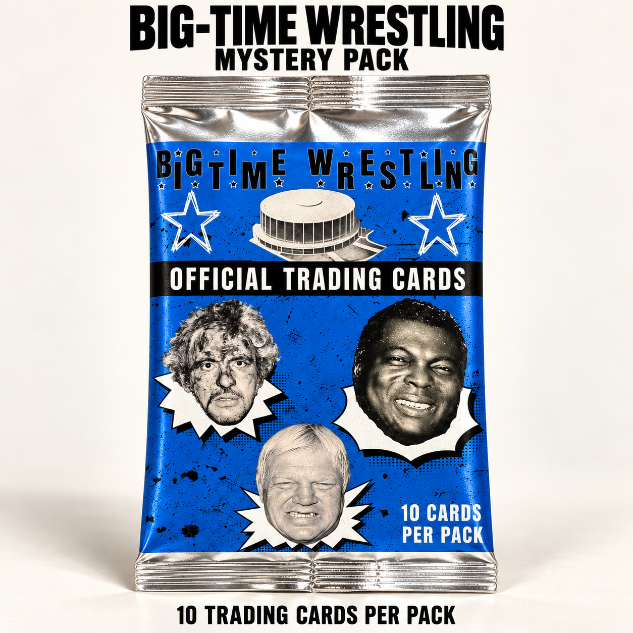 Blue Big-Time Wrestling Mystery Pack containing 10 Throwdown Theatre trading cards